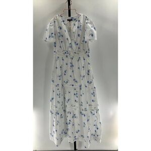 Quince White and Blue Floral Dress maxi cotton poplin small